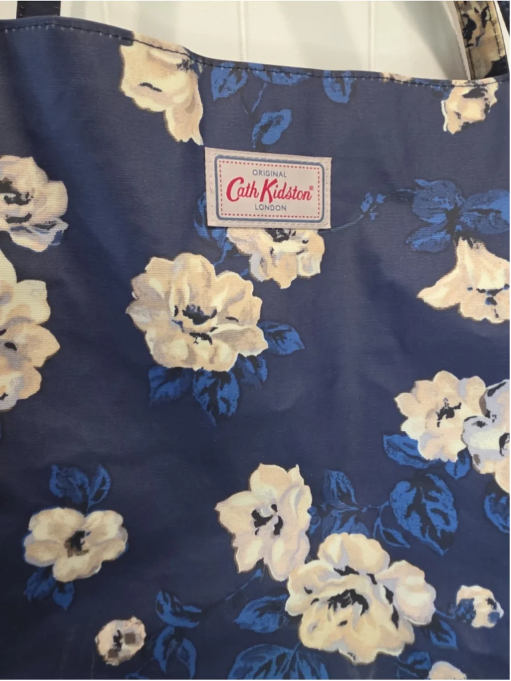 Cath Kidston London Blue Floral Tote Bag Cotton Coated Canvas Shoulder - Read